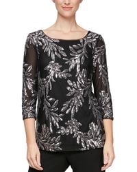 Alex Evenings - Mesh Boat Neck Pullover Top - Lyst