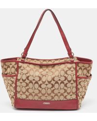 COACH - /burgundy Signature Canvas And Leather Carrie Tote - Lyst