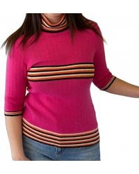 EsQualo - Brenna Striped Cowl Neck Sweater Top - Lyst