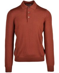 Gran Sasso - Rust Polo Knit With Classic Collar And Button Placket - Lyst