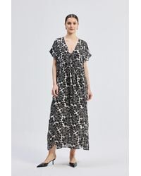 REISTOR - Deep V-Neck Maxi Dress With Front Gathers - Lyst