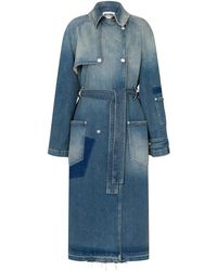 Moschino - Mid-Length Denim Coat With Belted Waist - Lyst