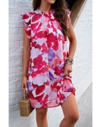 TRUEDAMES - Fashnzfab Floral Print Elegant Sleeveless Ruffle A Line Dress - Lyst