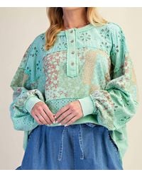 Easel - Mixed Print Button Front Washed Top - Lyst
