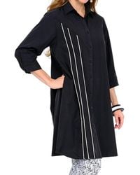 Elior - Solid Button Front Mini Tunic Dress With Piping - Lyst