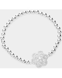 Fashnzfab - Cz Stone Paved Flower Pointed Stainless Steel Ball Beaded Stretch Bracelet - Lyst