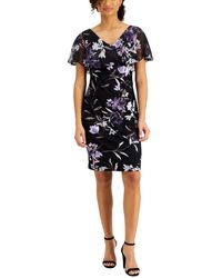 Connected Apparel - Floral Print Cape Sleeves Cocktail Dress - Lyst