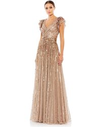 Mac Duggal - Sequined Cut Out Ruffled Cap Sleeve Lace Up Gown - Lyst