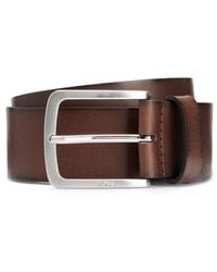 BOSS - Italian-Leather Belt With Logo-Engraved Buckle - Lyst