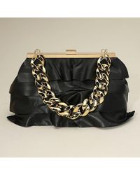 Fashnzfab - Faux Leather Layered Ruffle Chunky Chain Strap Handle Evening Clutch Bag Crossbody Bag - Lyst