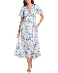 Max Studio - Bubble Sleeve V-Neck Empire Waist Midi Dress - Lyst