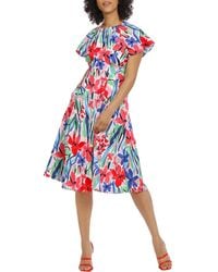 Maggy London - Floral Print Cotton Midi Dress - Lyst
