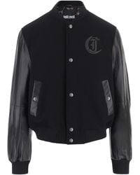 Just Cavalli - Varsity-Style Wool Jacket With Leather Sleeves And Logo Detail - Lyst