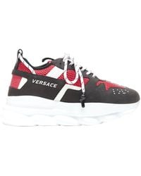 Versace - New Chain Reaction Black Suede Fuschia Red Low Chunky Sneaker Eu37 Us7 - Lyst