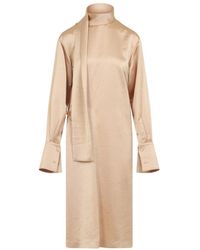 Carven - Rose Textured Midi Dress With Stand-Up Scarf Collar - Lyst