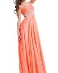 Rachel Allan - Beaded High Mesh Neck Chiffon Prom Gown - Lyst