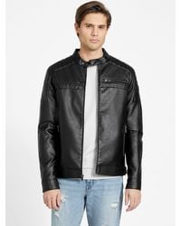 Guess Factory - River Washed Faux-leather Moto Jacket - Lyst