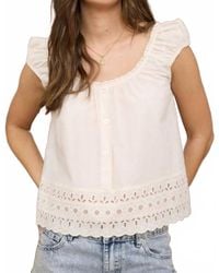 Blu Pepper - Eyelet Lace Trim Short Sleeve Button Down Blouse - Lyst
