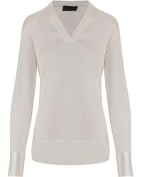 F.it - V-Neck Stretch Silk Shirt With Buttoned Cuffs - Lyst
