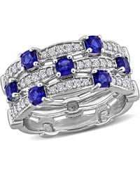 Mimi & Max - 1Ct Tgw Created Sapphire 1/3Ct Tw Lab-Grown Diamond 3-Row Ring Sterling - Lyst