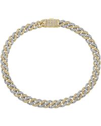 Fine Jewelry - 7" All Over Diamond Two Tone Yellow And White Gold Curb Chain 14k Gold - Lyst