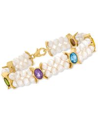 Ross-Simons - 4.5-5.5mm Cultured Pearl And Multi-gemstone Bracelet - Lyst