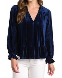 Umgee - Velvet Ribbed Sleeve V-Neck Tie Blouse - Lyst