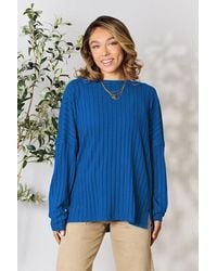 TRUEDAMES - Basic Bae Full Size Ribbed Round Neck Slit Knit Top - Lyst