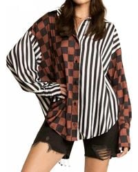 Jade By Jane - Split Decision Checker-Stripe Blouse - Lyst