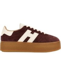 Hogan - Burgundy Suede Sneakers With Leather Accents And Gum Rubber Sole - Lyst