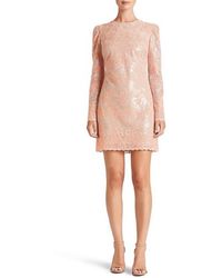 Dress the Population - Long Sleeve Coral Sequin Lace Mini Cocktail Dress - Lyst