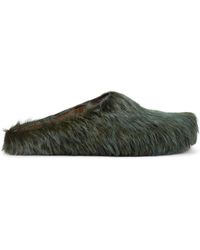Marni - Long Hair Calfskin Fussbett Sabot Sodalite Slippers - Lyst