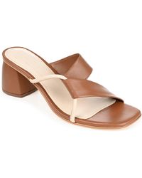 Journee Collection - Journee Signature Genuine Leather Jossette Slip On Block Heel Open Square Toe Sandals - Lyst