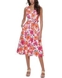 Calvin Klein - Petites Floral Print A-line Midi Dress - Lyst