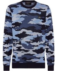 Philipp Plein - Merino Wool Pullover Round Neck Ls Camouflage - Lyst