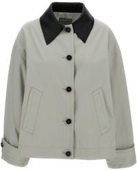 DURAZZI MILANO - Cotton Jacket With Contrasting Leather Collar - Lyst