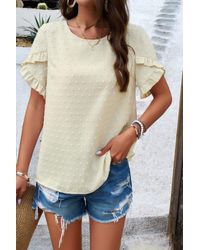 TRUEDAMES - Crewneck Chiffon Polka Dot Ruffle Short Sleeved To - Lyst