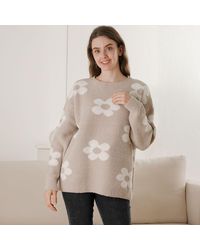TRUEDAMES - Cozy Daisy Pattern Crew Neck Sweater - Lyst