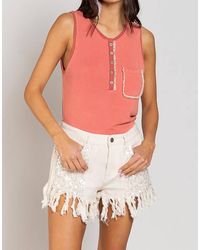 Pol - Button Front Tank With Lace Detail - Lyst