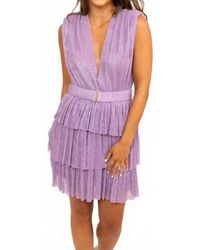 Karlie - Metallic V-Neck Tier Belt Mini Dress - Lyst