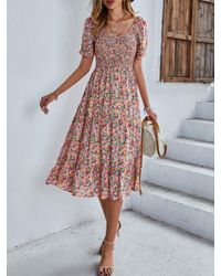 TRUEDAMES - Bohemia Floral Puff Sleeve Flounce Sleeve Dress - Lyst