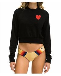 Aviator Nation - Heart Embroidery Cropped Crew Sweatshirt - Lyst