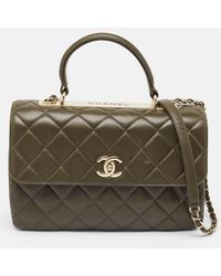Chanel - Dark Olive Quilted Leather Medium Trendy Cc Top Handle Bag - Lyst