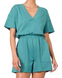 Zenana - Drop V Neck Romper - Lyst