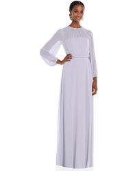 Dessy Collection - Strapless Chiffon Maxi Dress With Puff Sleeve Blouson Overlay - Lyst