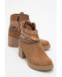 Prologue Shoes - Boliva Buckled Chain Block Heel Boot - Lyst
