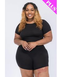 TRUEDAMES - Plus Size Short Sleeve Crop Top & Shorts Set - Lyst
