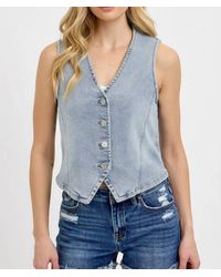 Risen - Denim Button Down Vest - Lyst