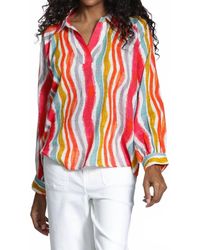 Apny - Stripe Half-Placket Pullover Blouse - Lyst