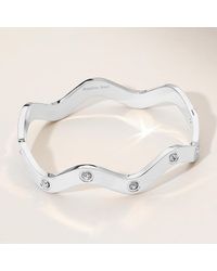 Fashnzfab - Stainless Steel Stone Paved Wavy Hinged Bangle Bracelet - Lyst